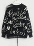 Drawstring Hem Letter Pattern Round Neck Dropped Shoulder Sweater